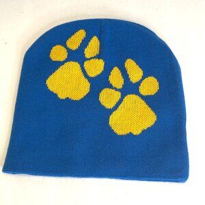 Winter Ski Beanie Knit Sled Hat Cap Salty Dog Pup Puppy Paw Print Blue Yellow